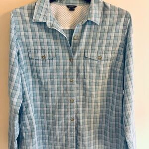 Eddie Bauer Women’s Size XL Blue Plaid Long Sleeve Button Up Plaid Shirt Vented